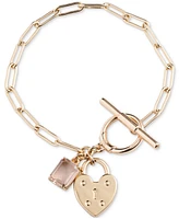 Lauren Ralph Lauren Gold-Tone Heart Lock & Rectangle Crystal Charm Link Bracelet