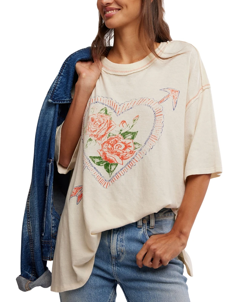 Free People Women's Love Rose Cotton Dropped-Shoulder Tee