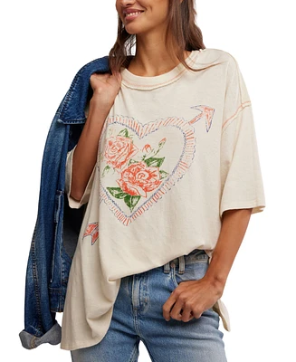 Free People Women's Love Rose Cotton Dropped-Shoulder Tee