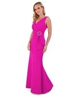 Eliza J Women's Side-Sash Surplice-Neck Mermaid Gown