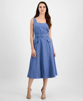 Tahari Asl Women's Denim Belted Midi Dress