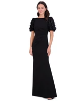 Eliza J Women's Sequin 3D-Petal Puff-Sleeve Gown