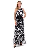 Eliza J Women's 3D-Floral Tie-Waist Halterneck Gown