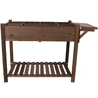 8 Pockets Horticulture Raised Garden Bed Elevated Wood Planter Box Stand with Foldable Side Table and Storage Shelf for Herb/Vegetables/Flowers, dark