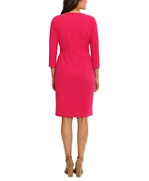 London Times Women's Jewel-Neck 3/4-Sleeve Sheath Dress