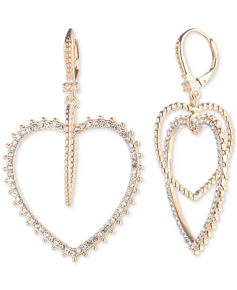 Marchesa Gold-Tone Pave & Bead Heart Orbital Drop Earrings