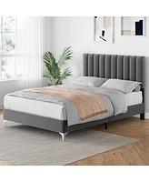 gaomon Full Size Bed Frame with Adjustable Headboard, Velvet Upholstered Platform Bed Frame