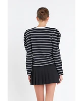 English Factory Women's Striped Puff Sleeves Top