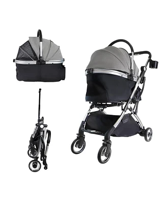 Slickblue Gray Foldable Pet Stroller with Telescopic Handle and 33 lbs Capacity - 3 in 1 Design