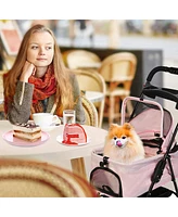 Slickblue Pet Stroller with Carrier and Cup Holder for Small Pets, Foldable and Pink