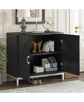 Slickblue Simple Storage Accent Cabinet - Solid Wood Veneer with Metal Leg Frame for Living Room, Entryway, and Dining Room