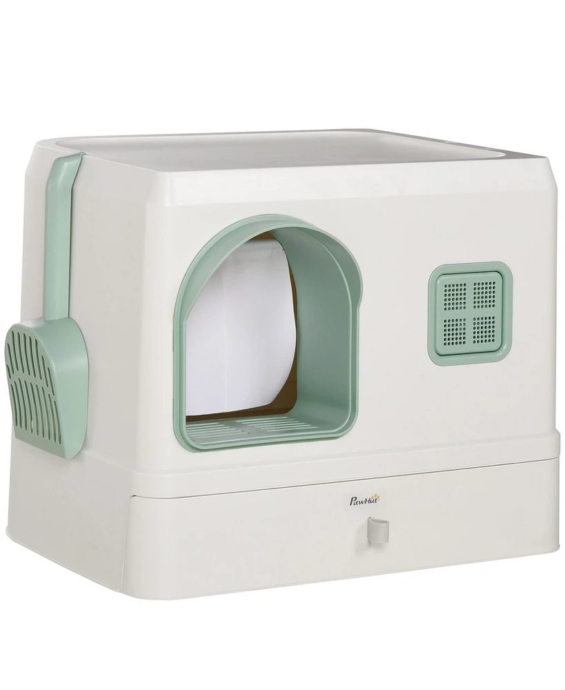 PawHut Cat Litter Box with Scoop, Deodorants, Drawer Pan,