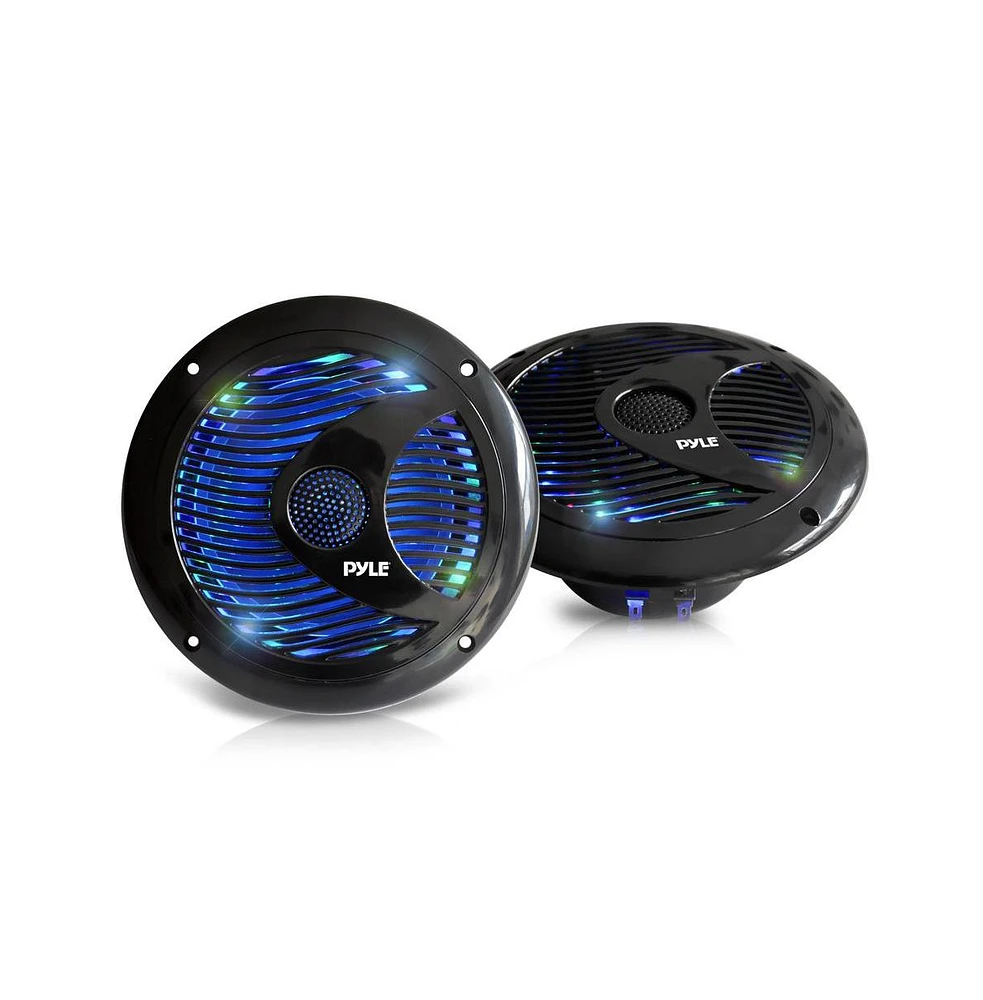 Pyle 6.5" Waterproof Marine Dual Cone Led Speakers - 150W, Multi-Color Lights (PLMR6LEB)