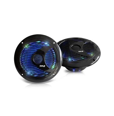 Pyle 6.5" Waterproof Marine Speakers with Led Lights - 150 Watt, Black