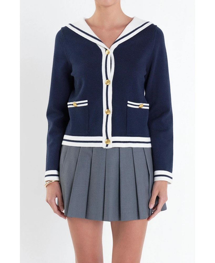 English Factory Women's Contrast Sailor Collar Cardigan