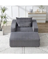 75-Inch Corduroy Sponge Sofa Lounge Chair with Removable footrest,No Assembly Required,Fluffy Modern Sleeper Chair for Indoor Living Room Bedroom
