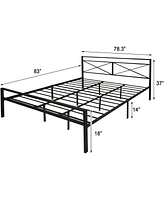 Slickblue 14" Metal Platform Bed Frame with Headboard Frosted Iron Design, Under-Bed Storage, Noise-Free, No Box Spring Needed