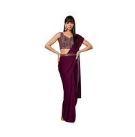 One Minute Saree Women's Bianca Burgundy Silk Ready to Wear Sari