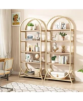 Tribesigns 5-Tier Open Bookshelf, 70.8" Tall Arched Bookcase, Modern Brown Metal Frame Storage Bookshelves