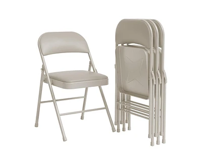 gaomon 4 Pack Beige Folding Chairs With Padded Cushion and Back, Folding Chairs for Outside, Foldable Chairs With Metal Frame Hold Up to 350 Lbs, Meta