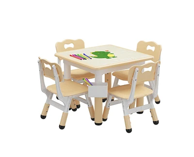 gaomon Toddler Table and 4 Chairs Set with Graffiti Desktop, Height Adjustable Kids Table and Chairs Set with Storage, Non-Slip Legs, Kids Activity Ta