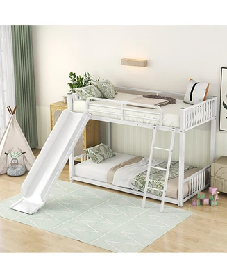 Slickblue Twin Over Twin Metal Bunk Bed with Slide - Space-Saving Kids Bed