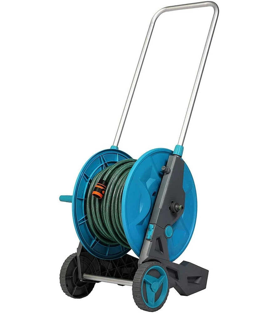 Slickblue Water Hose Reel Cart with Wheels 130 ft Retractable Aluminum Garden Hose Reel, 3/4 Inch with 6.6 Feet Leader Hose and 7-Pattern Nozzle