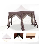 Slickblue 12' x 12' Hexagonal Gazebo with Mosquito Netting Outdoor Pop-Up Canopy Tent with Strong Iron Frame and Storage Bag