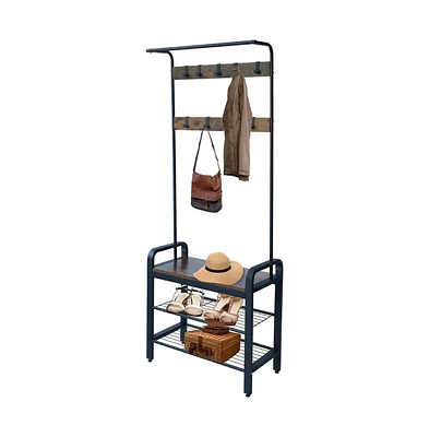 Slickblue Entryway 3-in-1 Hall Tree Shoe Rack with Freestanding Coat Rack and Bench