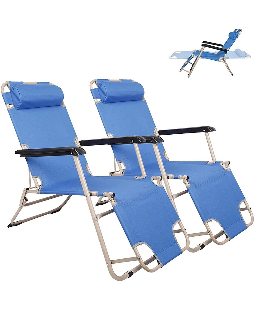 Slickblue Set of 2 Portable Reclining Lounge Chairs Folding Outdoor Chairs for Lawn, Beach, Pool, and Camping