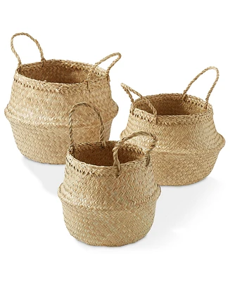 Casafield (Set of 3) Seagrass Belly Basket Planters, Natural Woven Storage Bins for Boho Home Decor, Indoor Plant Pot Covers (Small, Medium, Large)