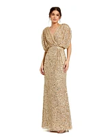 Mac Duggal Women's Draped Sleeve V Neck Gown