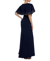 Mac Duggal Women's Crepe High Neck Fitted Gown With Beaded Shawl