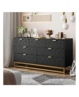 Dresser For Bedroom, Large 6/7 Drawer Dresser Organizer With Golden Metal Handle And Legs, Modern Chest Of Drawers, Large Dresser For Closet, Hallway,