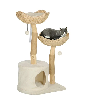 PawHut Modern Cat Tree with Wooden Scratching Posts, Condo, Beds & Cushions