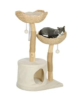 PawHut Modern Cat Tree with Wooden Scratching Posts, Condo, Beds & Cushions