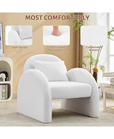 gaomon Sherpa Accent Chair, Teddy Upholstered Armchair, Modern Fluffy Reading Chair for Living Room, Bedroom, & Office Study, Mid-Century Velvet White