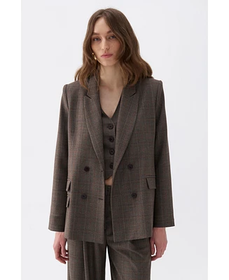 Nocturne Women's Padded Shoulder Plaid Blazer