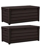 Keter Brightwood Weatherproof Resin Patio Deck Storage Box Bench (2 Pack)