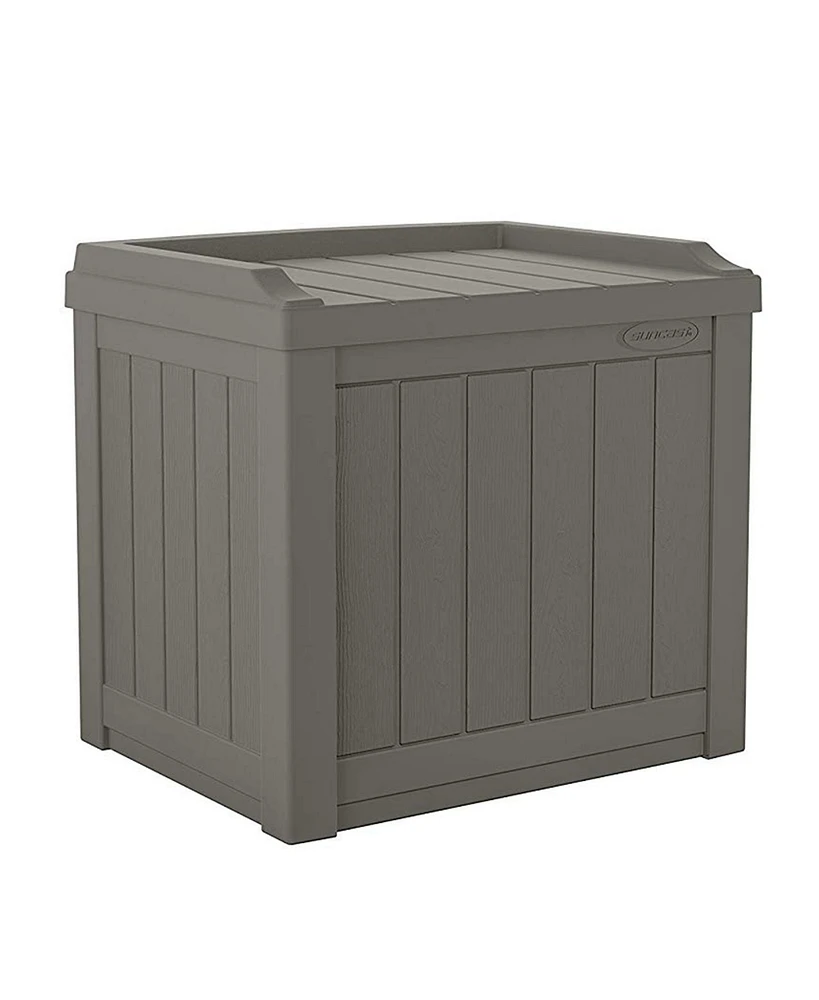 Suncast 22 Gallon Outdoor Patio Small Deck Chest Box with Storage Seat, Stone