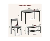 gaomon Dining Table Set for 4, Modern Kitchen Table with Bench and Chairs, 4 Piece Dining Room Table with Storage Rack for Small Spaces
