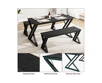 gaomon Dining Table Bench Set for 4, Kitchen Table Set with 2 Benches, Rectangular Dining Room Table Set with Sturdy Metal Frame