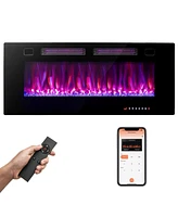 Sugift 42 Inch Ultra-Thin Electric Fireplace with Decorative Crystals and Smart App Control