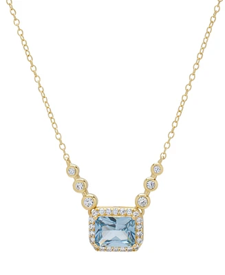 Lab Grown Blue Topaz (2-3/8 ct. t.w.) & Lab Grown White Sapphire (1/4 ct. t.w.) Halo & Bezel 18" Pendant Necklace in 14k Gold-Plated Sterling Silver