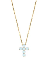 Lab Grown Sapphire Cross 18" Pendant Necklace (3/4 ct. t.w.) 10k White Gold (Also Ruby, Pink Sapphire, & Opal)