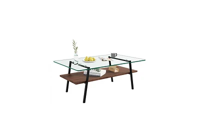 Slickblue Modern Rectangle Coffee Table with Tempered Glass Top and Metal Legs for Living Room