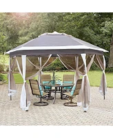 Slickblue 12FT Outdoor Metal Patio Gazebo Pop-Up Canopy with Mesh Netting for Parties and Activities