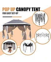 Slickblue 12FT Outdoor Metal Patio Gazebo Pop-Up Canopy with Mesh Netting for Parties and Activities