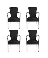 Slickblue Patio Rattan Wicker Chair Set - 4-Piece Stackable Black Chairs for Indoor and Outdoor Use