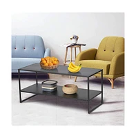 Slickblue Black Coffee Table with 2 Tiers – Simple Anti-Scratch Industrial Design for Living Room Use